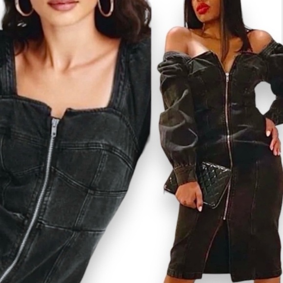 Puff Long-Sleeve Zip-Front A-Line Dress from Future Collective new - Picture 4 of 8